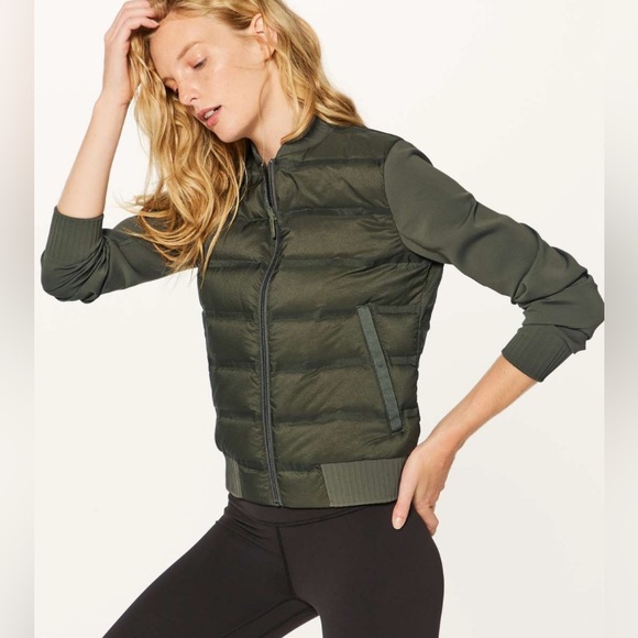lululemon athletica Jackets & Blazers - Lululemon Down & Around Green Bomber Jacket (Reversible) Sz 8